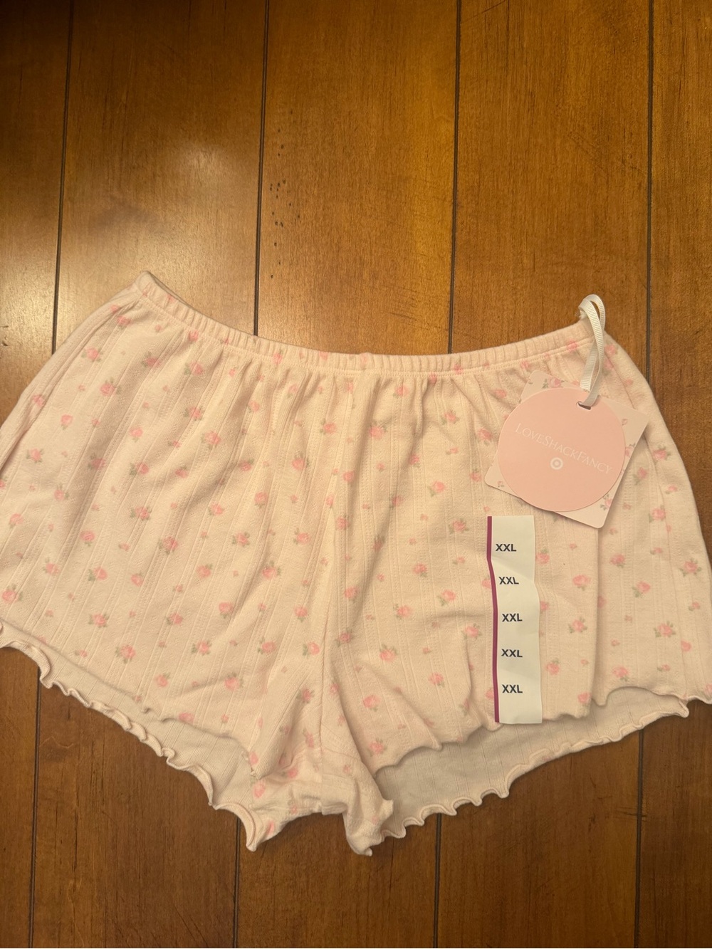 Love Shack Fancy Pink Floral Ribbed Lounge Shorts - Girls XXL